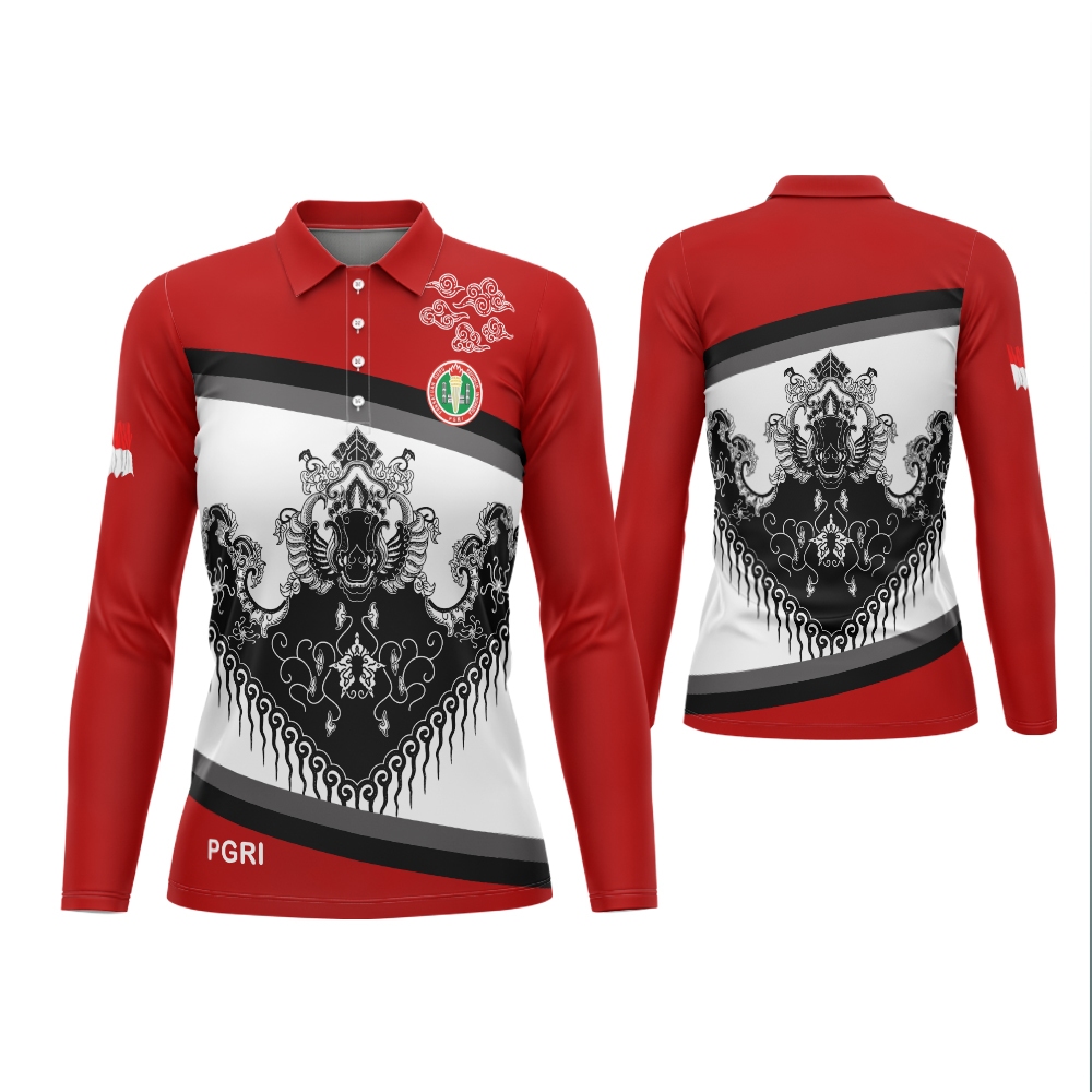 Baju Kaos Seragam PGRI Wanita / Baju Kaos Berkerah Motif Batik PGRI Wanita / Kaos Jersey Fullprint