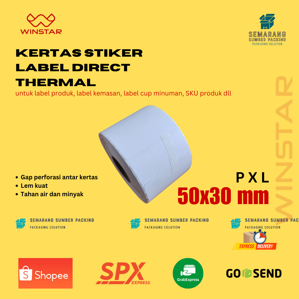 

Kertas stiker label direct thermal 50x30 mm isi 1000 pcs lebel barcode