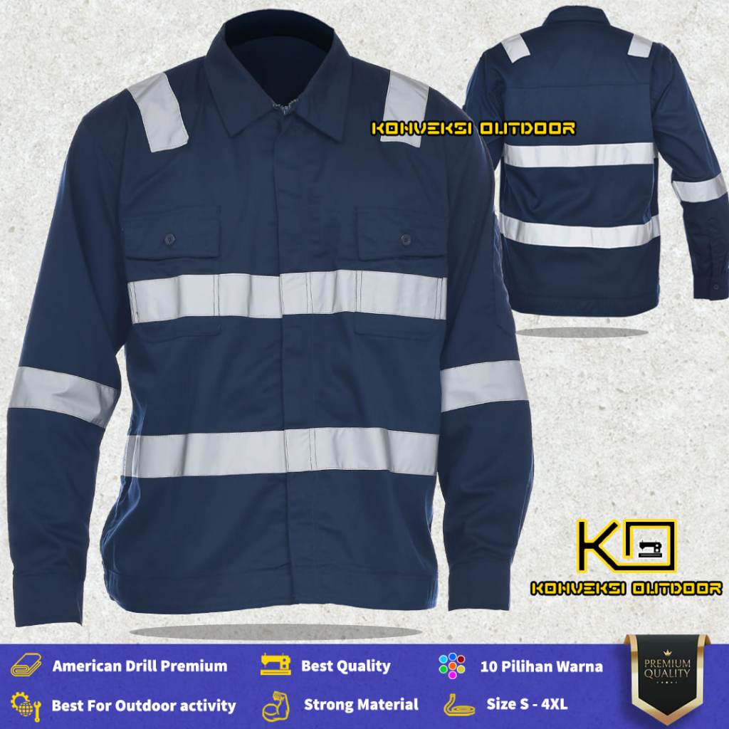 BAJU KEMEJA WEARPACK SAFETY K3 ZIPPER PRIA - Seragam Kerja Dinas Lapangan Proyek Bangunan Resleting 