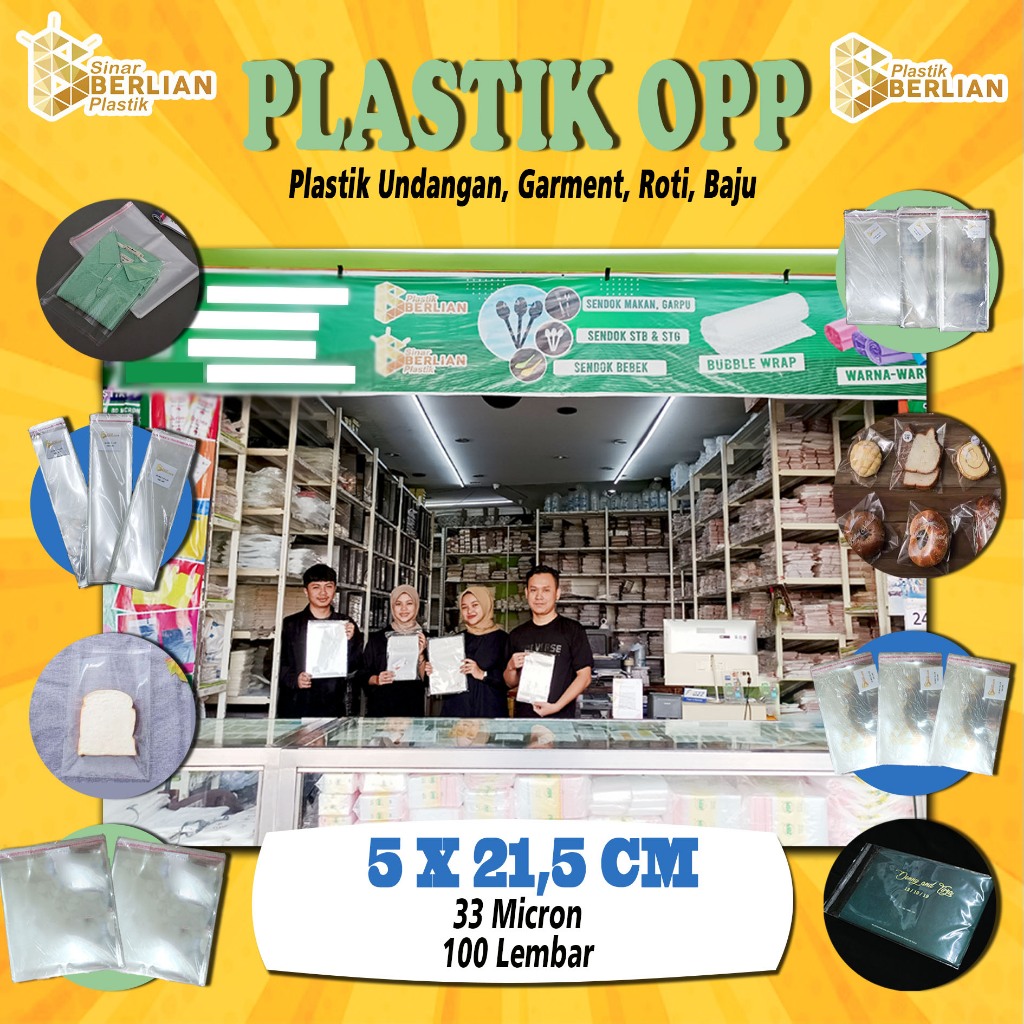 

5 x 21,5 cm Plastik OPP TEBAL (100 lbr) (lem/seal)