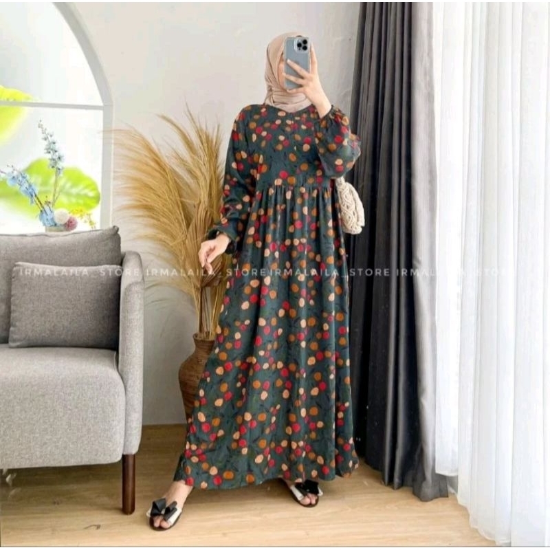 Midi Dress Wanita Kekinian || Kolinda Midi Dress Busui || Dress Rayon Motif Bunga Dress Muslim