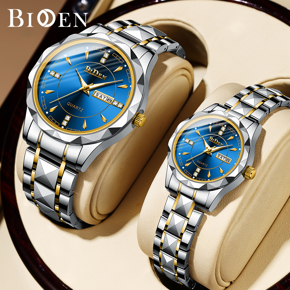 BIDEN Jam Tangan Couple Anti Air Original Pasangan S001 Tali Stainless Steel Kemewahan Kasual Wanita