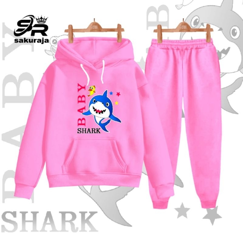 setelan hoodie anak karakter baby shark/umur 2-17 tahun