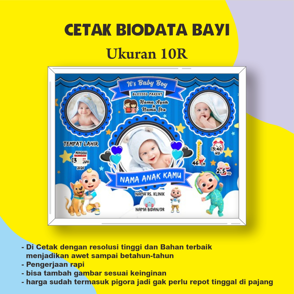 Cetak biodata bayi + bingkai / biodata kelahiran bayi / biodata anak