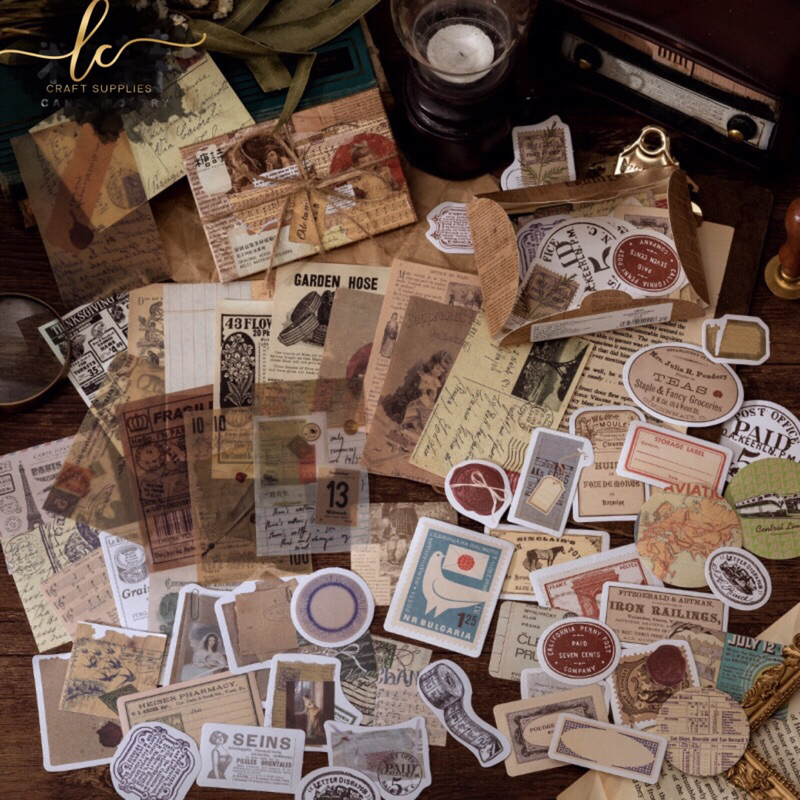 

VINTAGE DECORATION PAPER / STICKER UNTUK JURNAL / DECORATION PAPER PACK ISI 60pcs