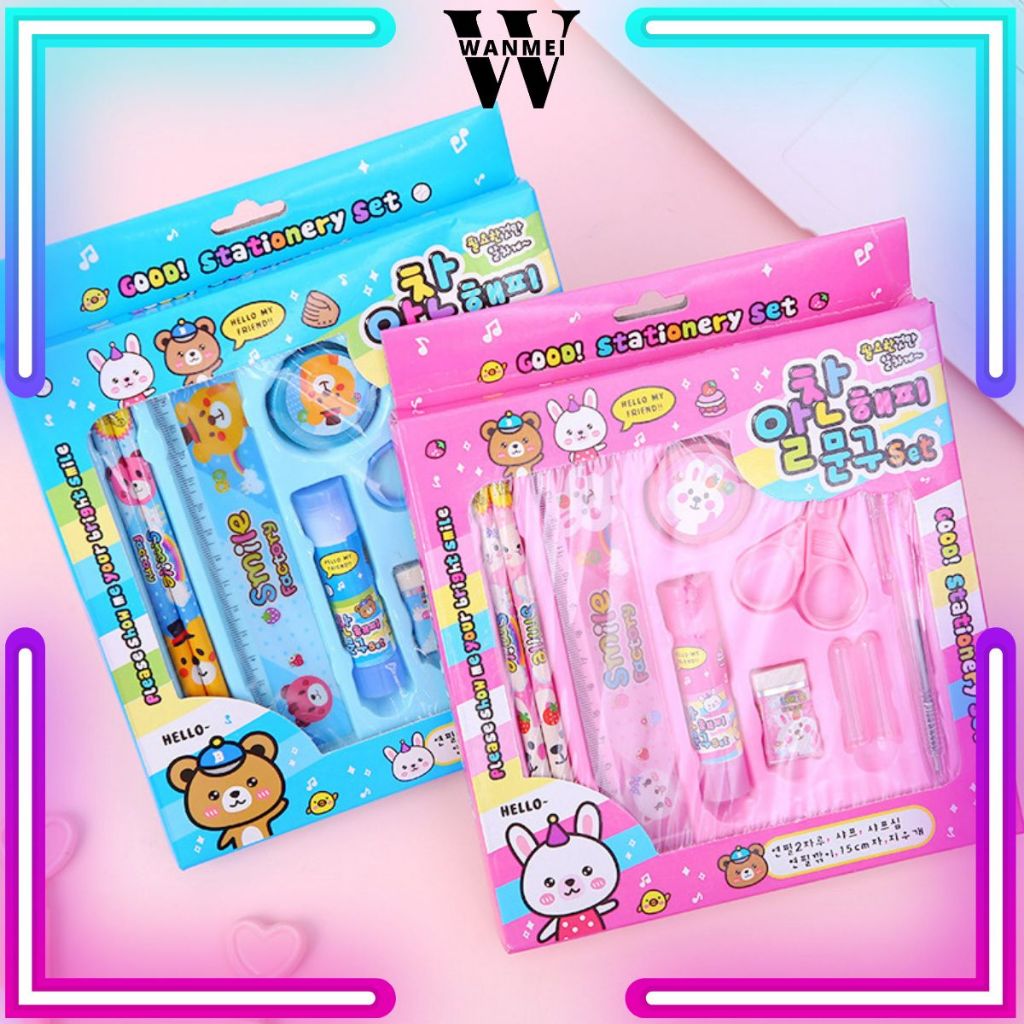 

WM Paket Lengkap Alat Tulis 9 In 1 / Stationery Set Isi 9Pcs Tutup Pensil Penghapus Rautan Lem Gunting Kertas Penggaris Motif Gambar Karakter / Perlengkapan Menulis Anak PAUD TK SD SMP Hadiah Souvenir Ulang Tahun