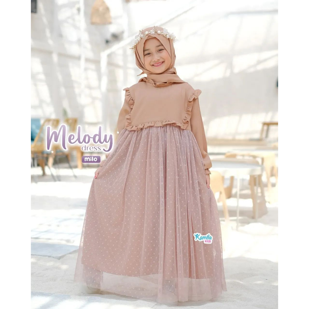 Gaun Gamis Brukat Set Hijab Baju Muslim Anak Perempuan Umur 4 5 6 7 Tahun Katun Shakila Mix Tile