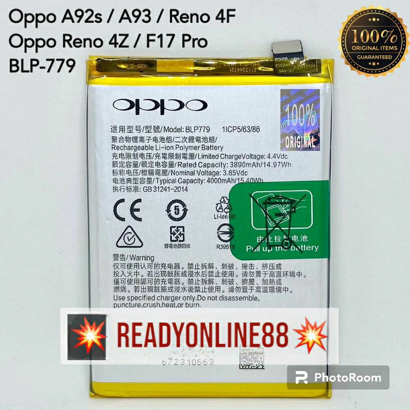 Baterai 0ppo Reno 4F Batre 0ppo A92s Batre 0ppo Reno 4z 0ppo F17 Pro BLP779
