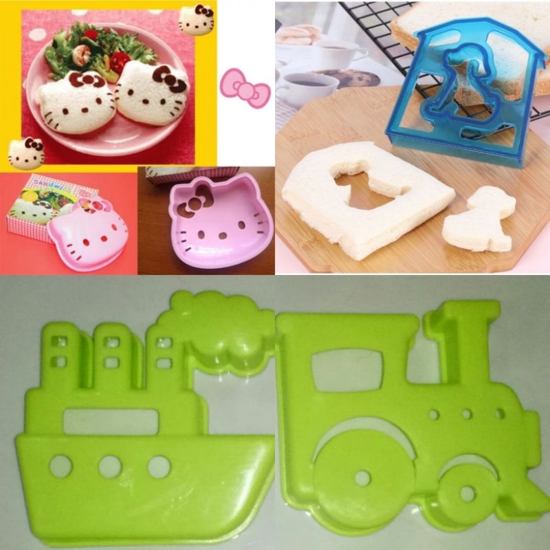 Cetakan roti nasi karakter hello kitty beruang mobil sandwich rice mold /cetakan nasi hello kitty/ce