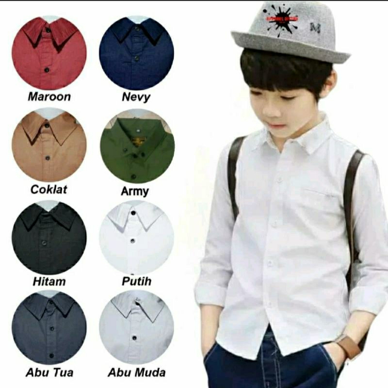 Kemeja Polos Anak Laki Lengan Panjang / Kemeja Balita Cowok Lengan Panjang Polos / Kemeja Anak 10 - 