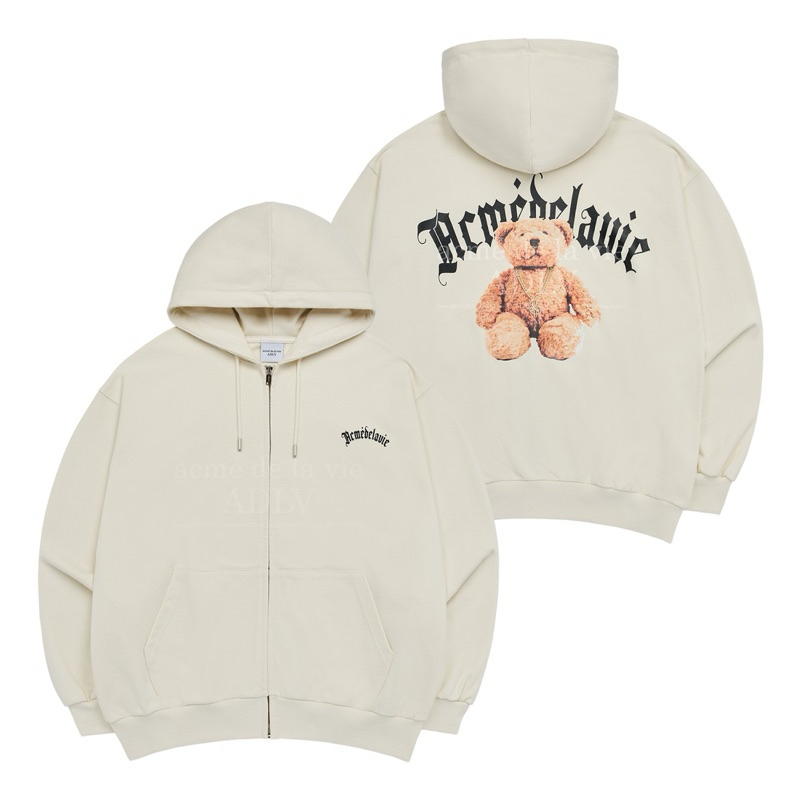 (PO KOREA) ADLV - GOLD CHAIN BEAR DOLL HOODIE ZIP UP ORIGINAL KOREA