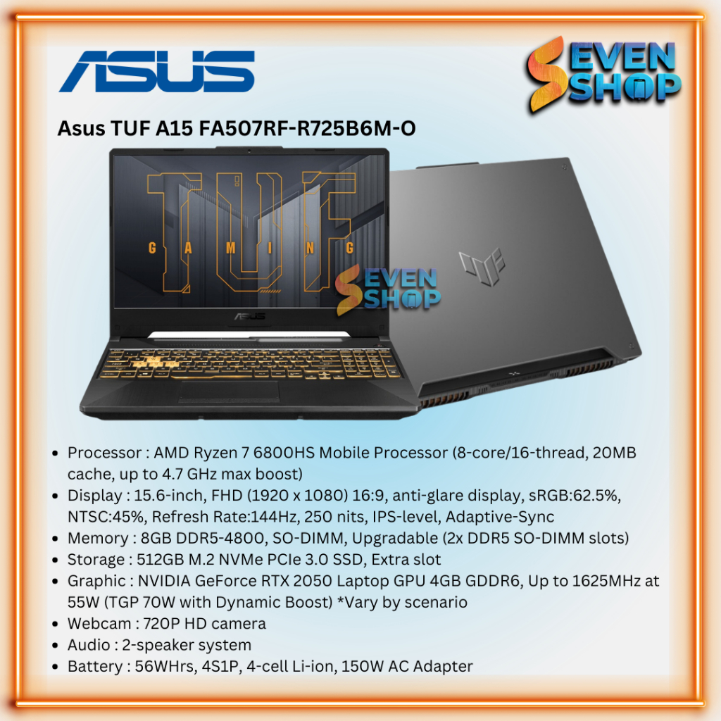 LAPTOP Asus TUF A15 FA507RF-R725B6M-O R7-6800HS/RTX2050_V4G/8G D5/512G