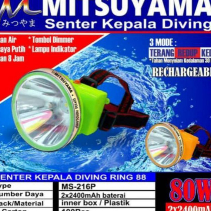 PROMO COD Senter kepala selam/diving mitsuyama 80Watt MS-216P//Senter Kepala Mitsuyama MS-216P Termu