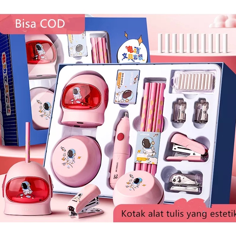 

✨Mall✨ CT Sunlight Electric Stationery Set / Set Alat Tulis Elektrik Rautan Penghapus Vacuum Pensil 11 In 1 !