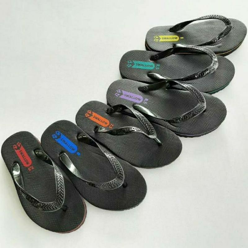 Sandal Jepit Swallow Hitam Tanggung - Grosir 6 pcs - KIBAR JAYA