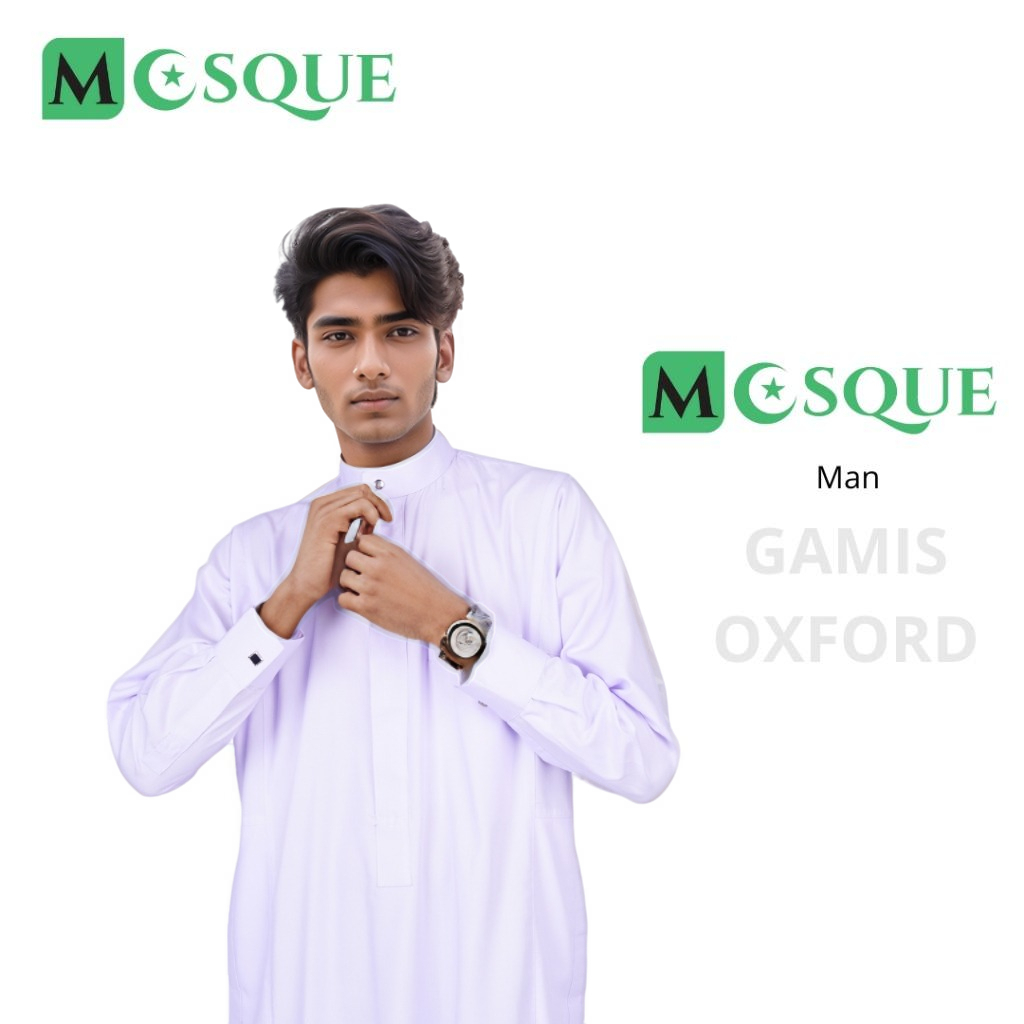 MH Fashion Gamis Pria Oxford Panjang Lengan Panjang Baju Atasan Ibadah Pria Muslim Warna : Navy Puti