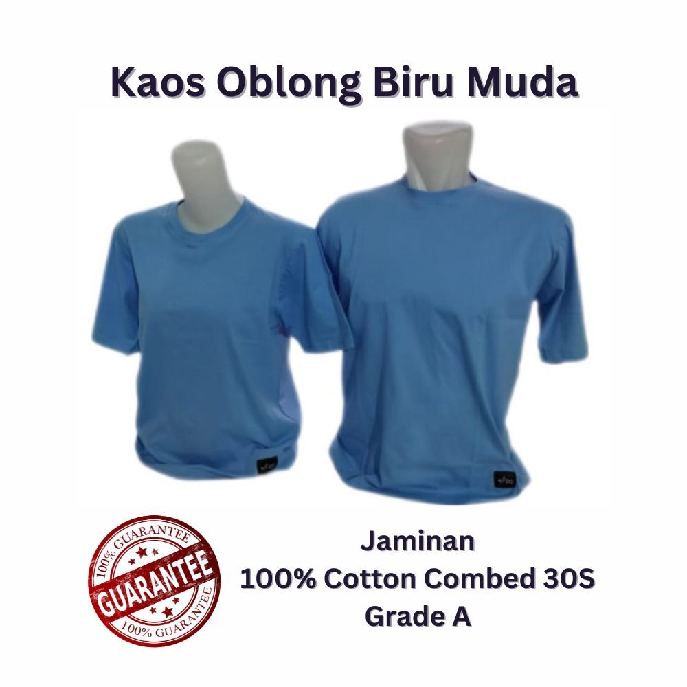 Kaos Oblong Pria dan Wanita Polos Katun Tangan Pendek Warna Biru Muda