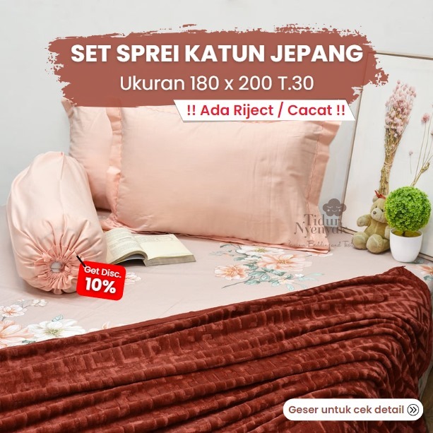 SPREI KATUN JEPANG KOMBINASI REJECT RIJECT CACAT SPREI KATUN HALUS BUNGA PEACH PASTEL 180x200x30