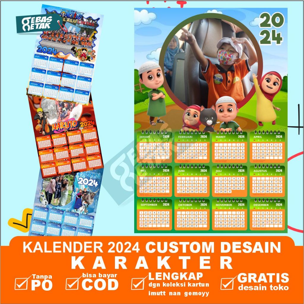 

Kalender dinding poster Kalding A3+ Besar 1 tahun 12 bulan tahun 2024 custom desain karakter anak lucu murah
