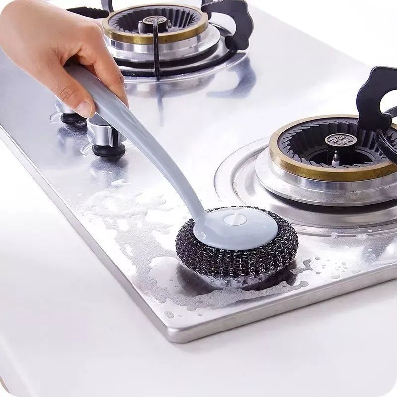 sikat teflon gagang merah / sabut kawat stainless gagangnya panjang merah