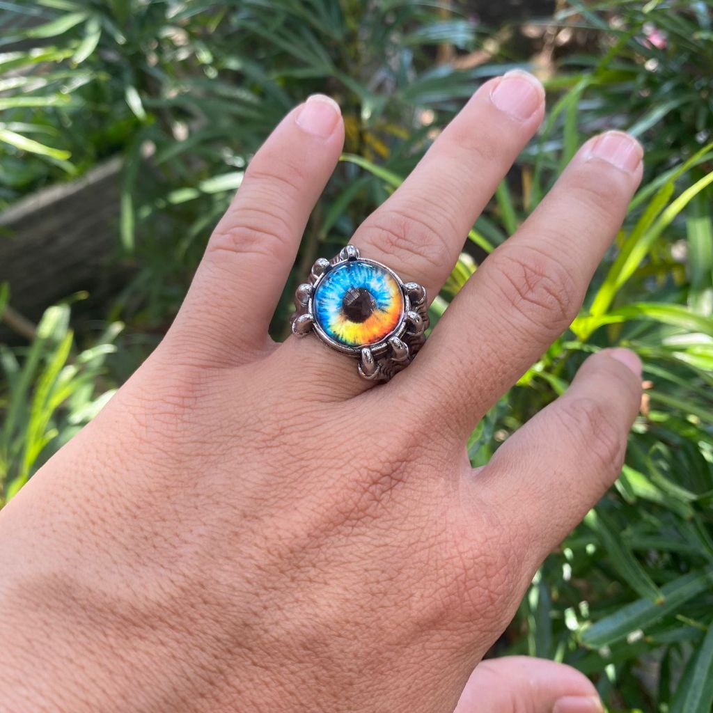 Cincin Mata Naga Warna Warni / Cincin Cakar Naga Motif Bola Mata Merah Biru Ungu / Dragon Claw Ring 