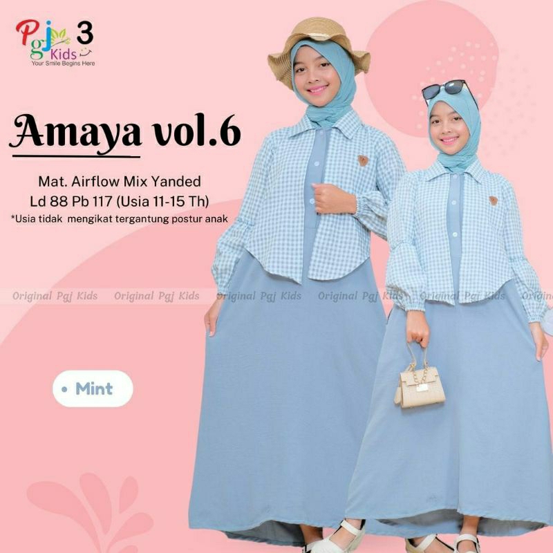 Amaya set dress gamis airflow outer kotak kotak anak remaja