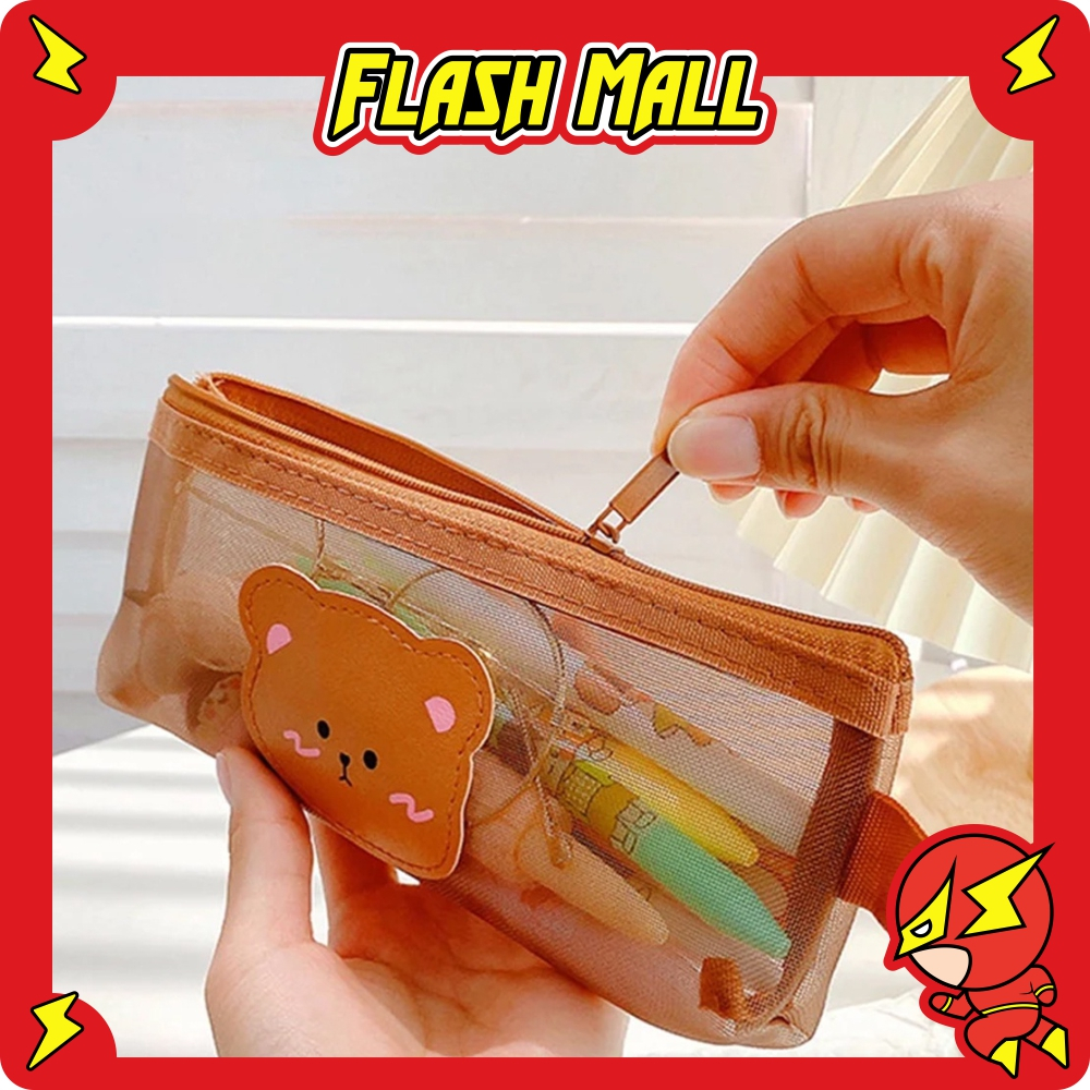 

FLASHmall Tempat pensil jaring zipper transparant cute/ Dompet pensil lucu tempat make up S093