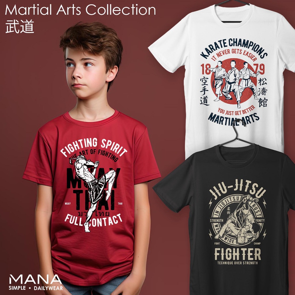 baju Kaos t shirt gambar MMA karate taekwondo muaythai boxing judo kungfu beladiri anak laki laki