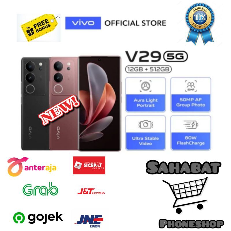 VIVO V29 5G RAM 12GB / 512GB ( 12GB + 8GB EXTENDED RAM) GARANSI RESMI
