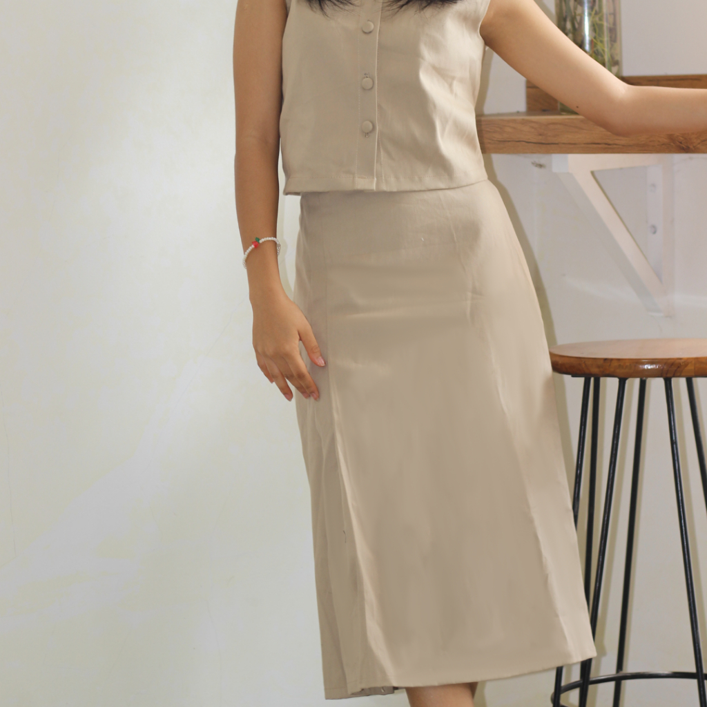 Lithe Midi Skirt - Rok / Brown Midi Skirt Kanvas Korean Style