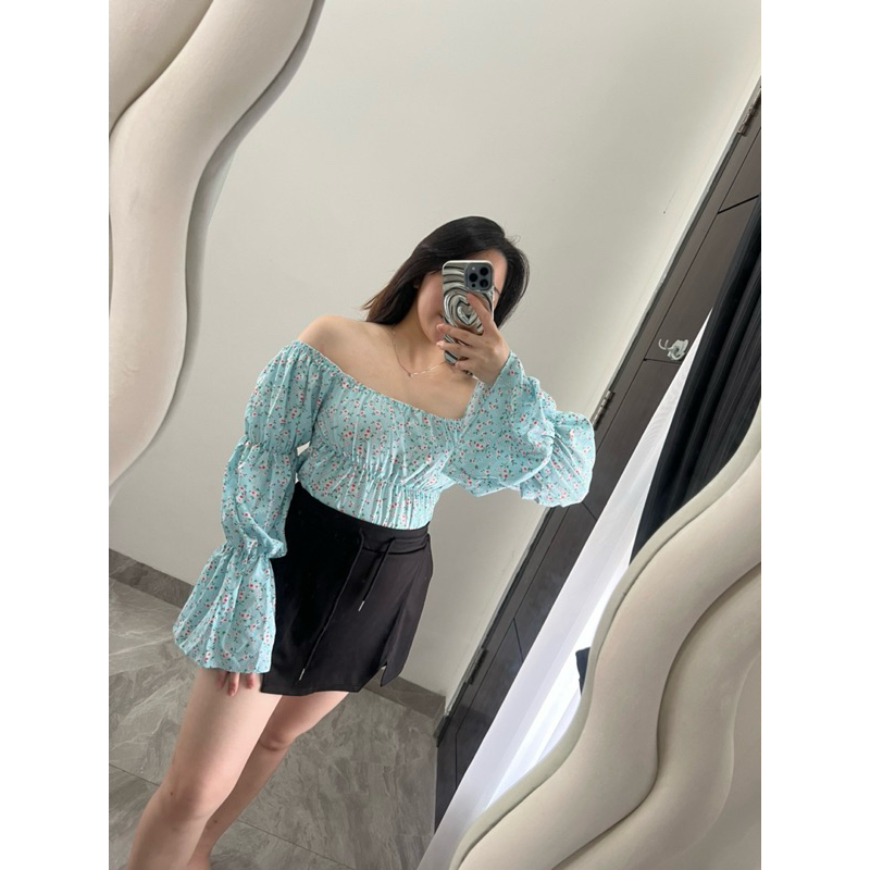 Baju Blouse Peplum Flowy Import Top motif Daisy Bunga Floral Sabrina BEST SELLER