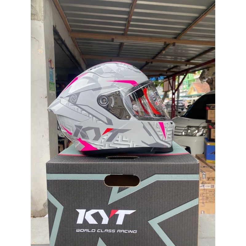 KYT STRIKER SERI 2 ASPHAL GREY/ FUXIA VISOR CLEAR HELM FULL FACE