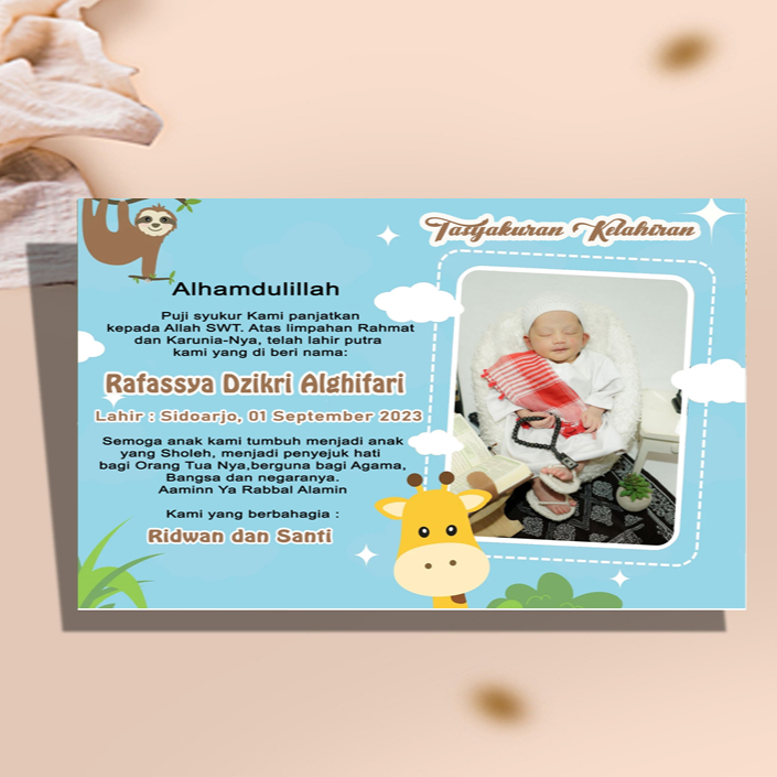 

cetak Kartu / Setiker Kartu label Tasyakuran Aqiqoh, Kelahiran anak, khitanan dan lain w1