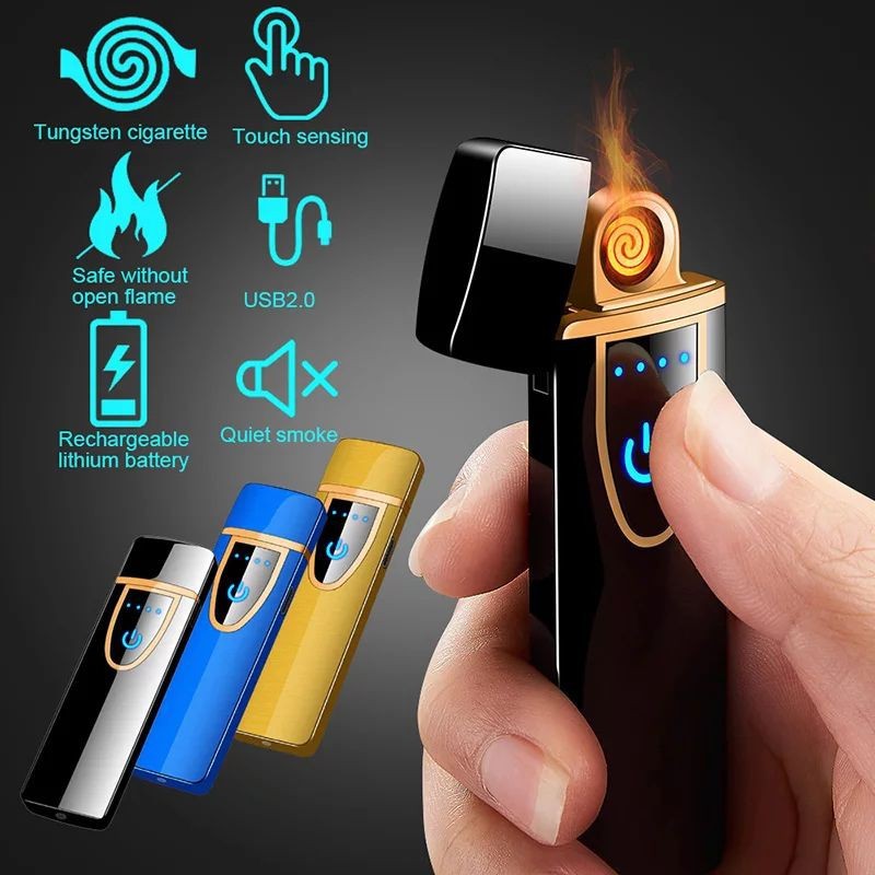 Grosir  Korek Api Elektrik LAYAR SENTUH Electric Lighter Smoking Set Fingerprint Touch Screen mancis