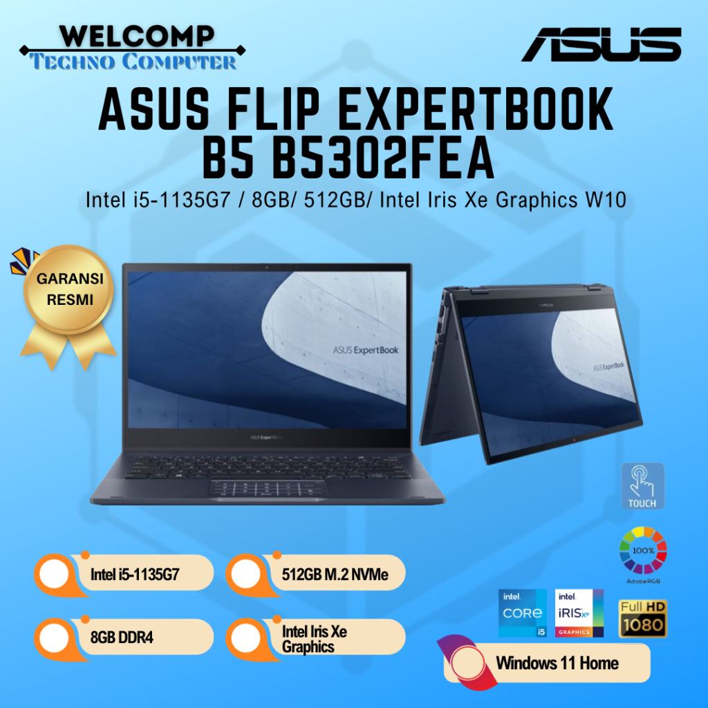 Laptop Asus Flip ExpertBook B5 B5302FEA i5-1135G7/ 8GB/ 512GB/ 13.3" THC W10