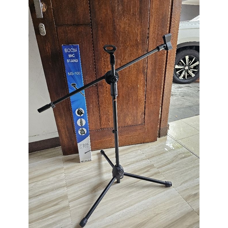 Stand Cagak Mic Panjang Black Spider MS100 MS-100 Double Mic Tripod Stand Microphone Stand Mic Berdi