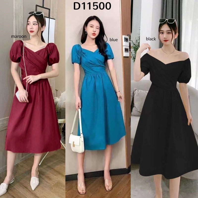 Baju dress pesta puff floral flower dress sabrina neck pesta natal christmas new year party 2025 bir