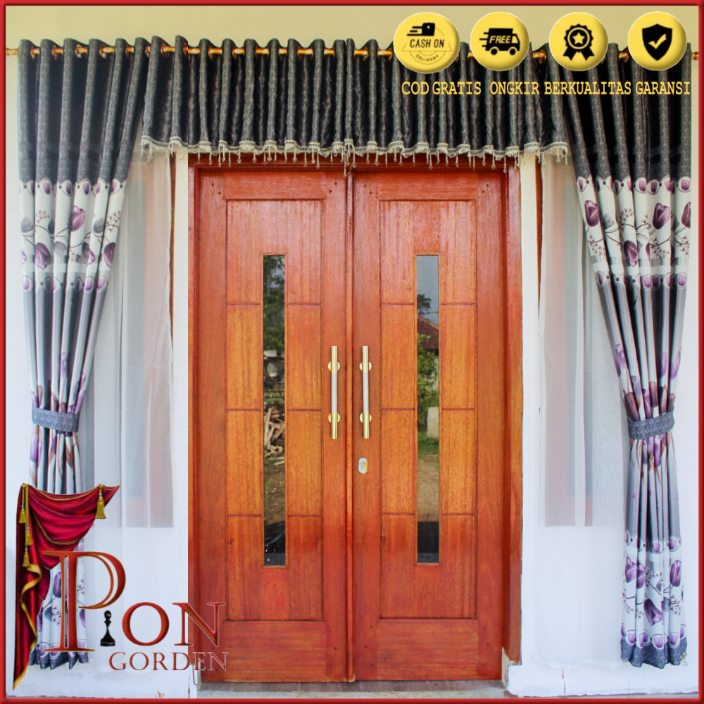 Gorden jendela kamar ruang tamu pintu poni 1set lengkap mewah tebal blackout import motif tulif mode