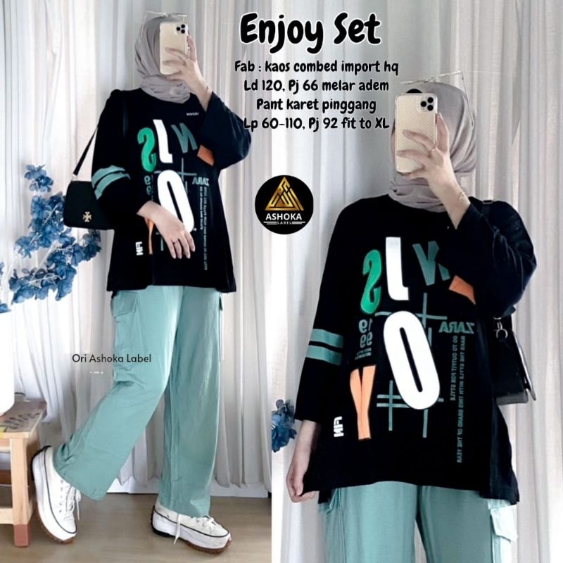 ENJOY SET/ SETLAN WANITA TERBARU/ SETELAN WANITA JUMBO LD 120