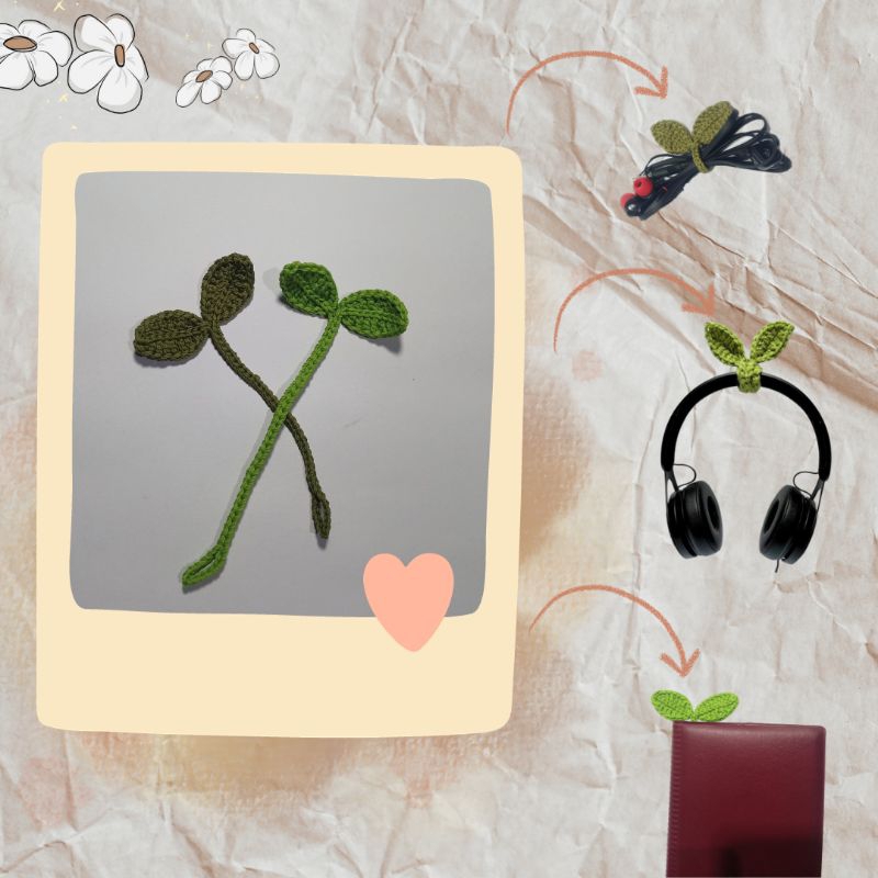 

leaf sprout/ bookmark/ penata kabel/ daun rajut