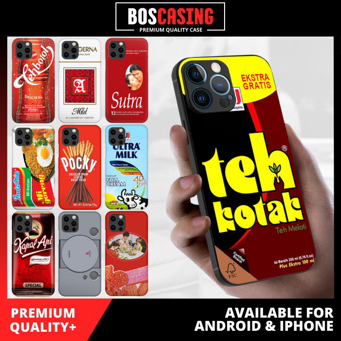 BOSCASING - Premium Casing Case Unik Gambar Teh Kotak Ultramilk Rokok Indomie PS1 Kondom Sutra Pocky