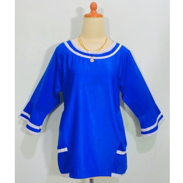 Atasan wanita Baju blus blouse casual Atasan korean look lengan model terompet umpak warna biru elek