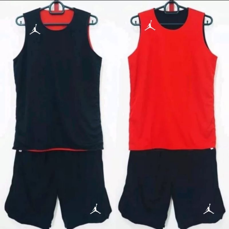 jersey basket bolak balik merah hitam logo jordan (anak) double simple