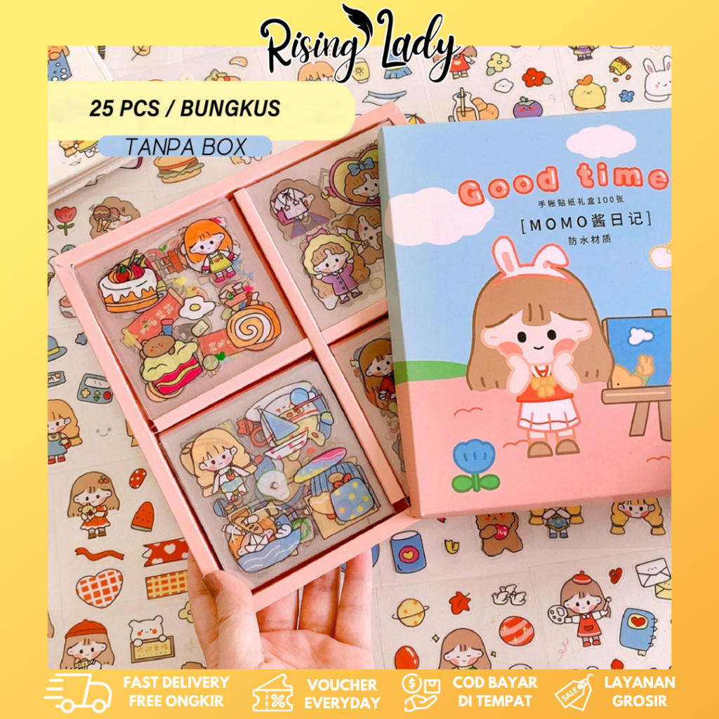 

Rising Lady Sticker Momo 25pcs/48pcs Stiker Motif Kartun Untuk Dekorasi Diary Aesthetic/ Anti Air Untuk Dekorasi Import