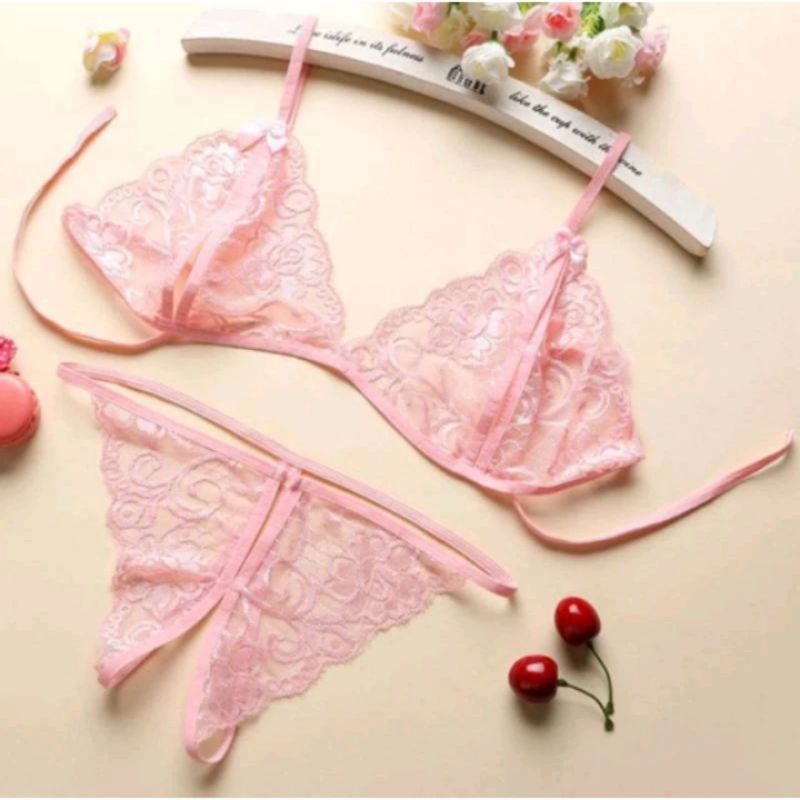 Set Bra Lingerie CD Celana Dalam Set Bra Model Bahan Transparan