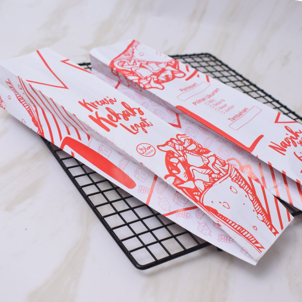 KEMASAN KEBAB KERTAS WARNA MERAH PUTIH