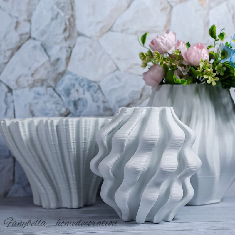 Vas Bunga Keramik Putih Salju  Mewah Nordic Unik Dekorasi Rumah