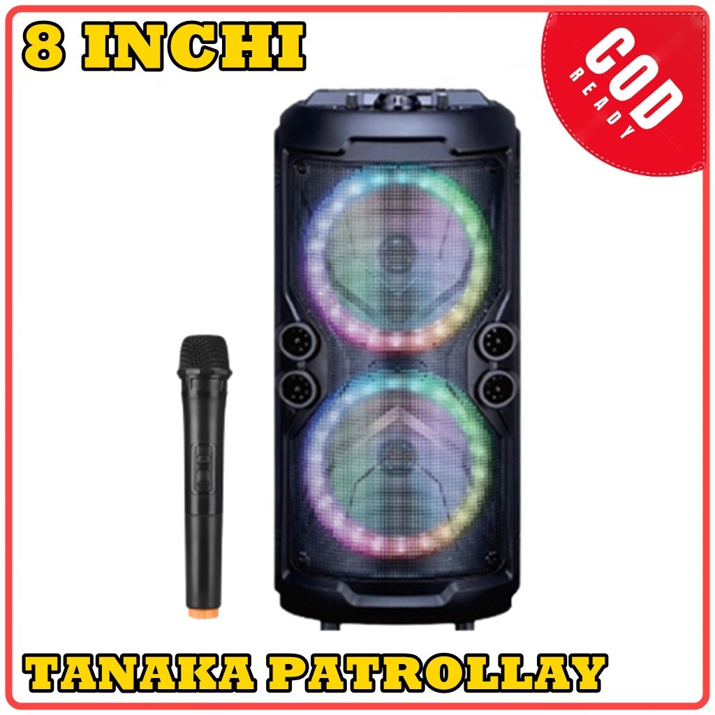 Speaker Portable TANAKA Diamond Pantrolley WAKANDA 8 Inch Double + Mic Wireless