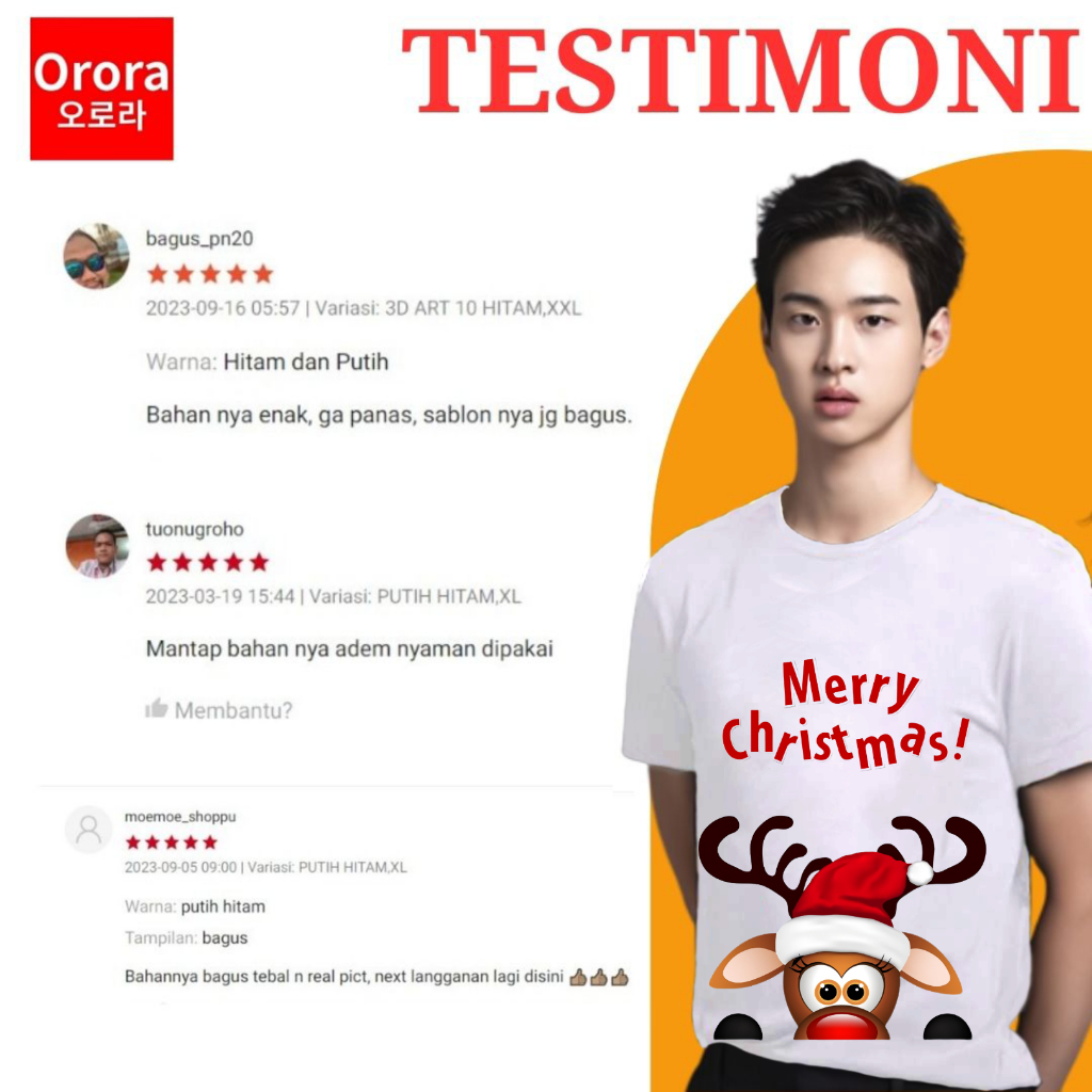 Orora Kaos Distro Natal Premium - Baju Atasan Sablon Pria Wanita Warna Hitam Putih Ukuran S M L XL XXL XXXL keren Original ORNTL 42