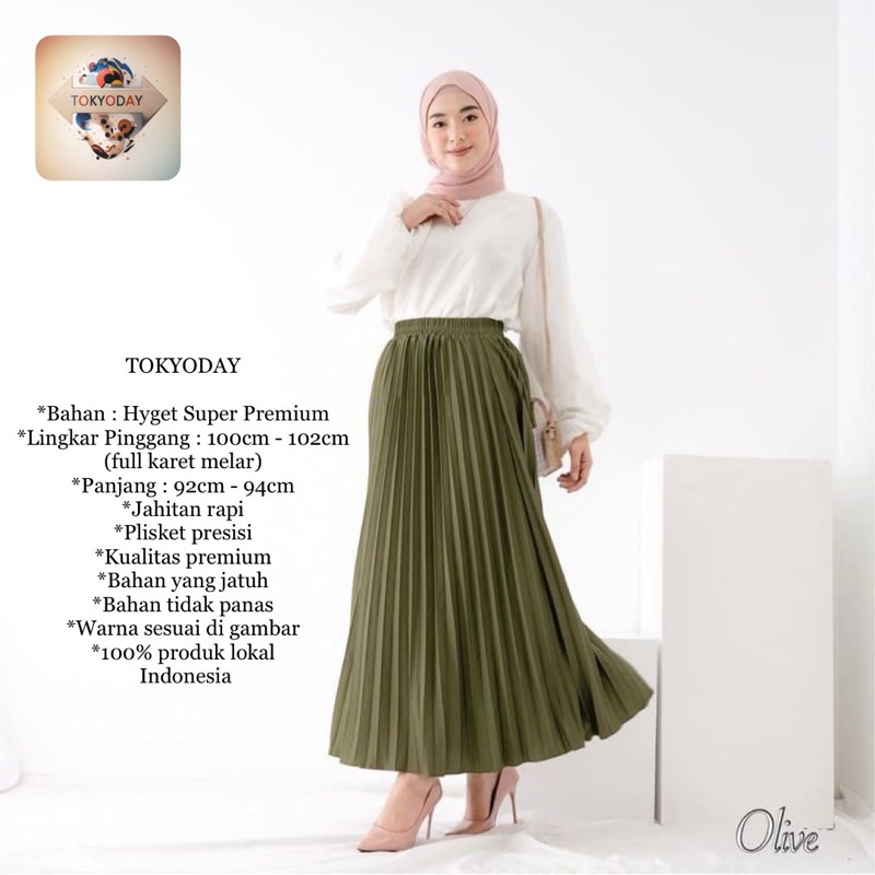 rok plisket premium termurah warna olive